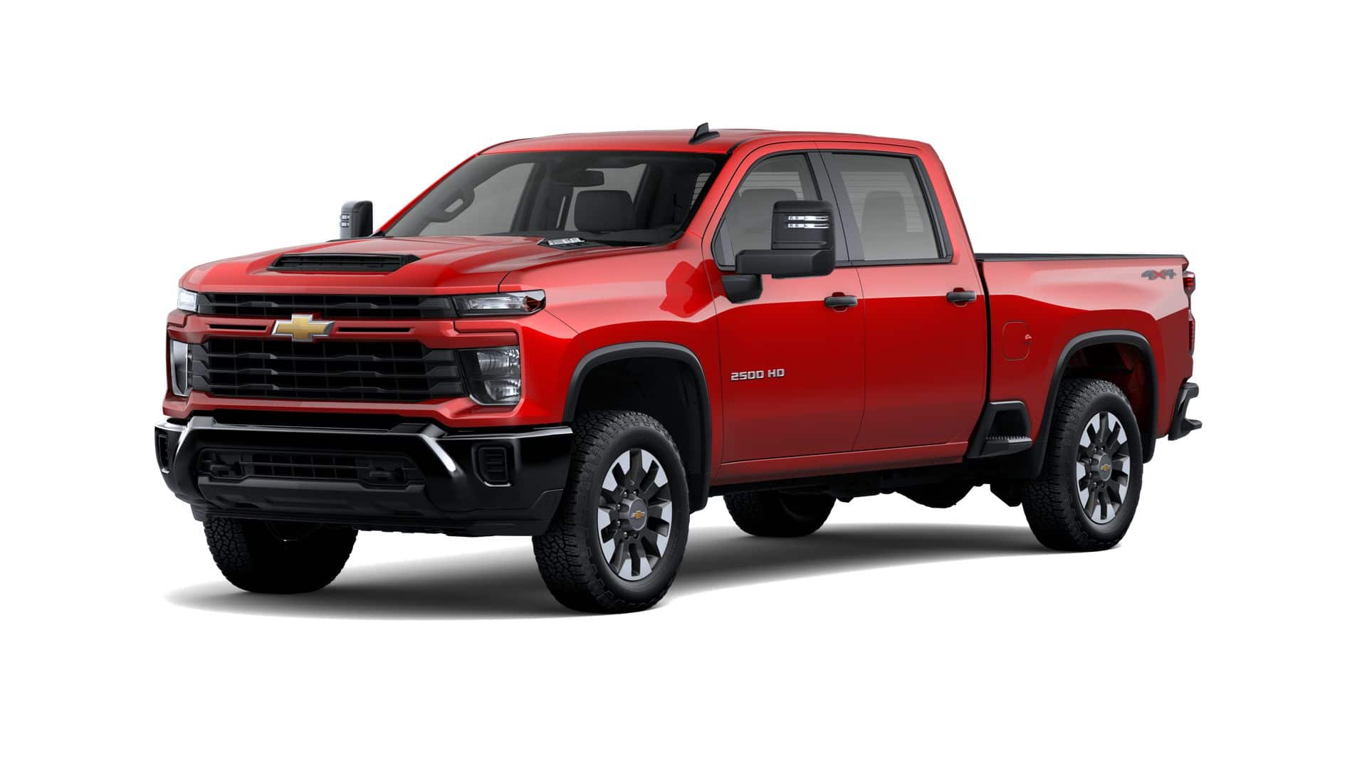 2026 Chevrolet Silverado 2500HD Custom in Red Hot — front three-quarter view